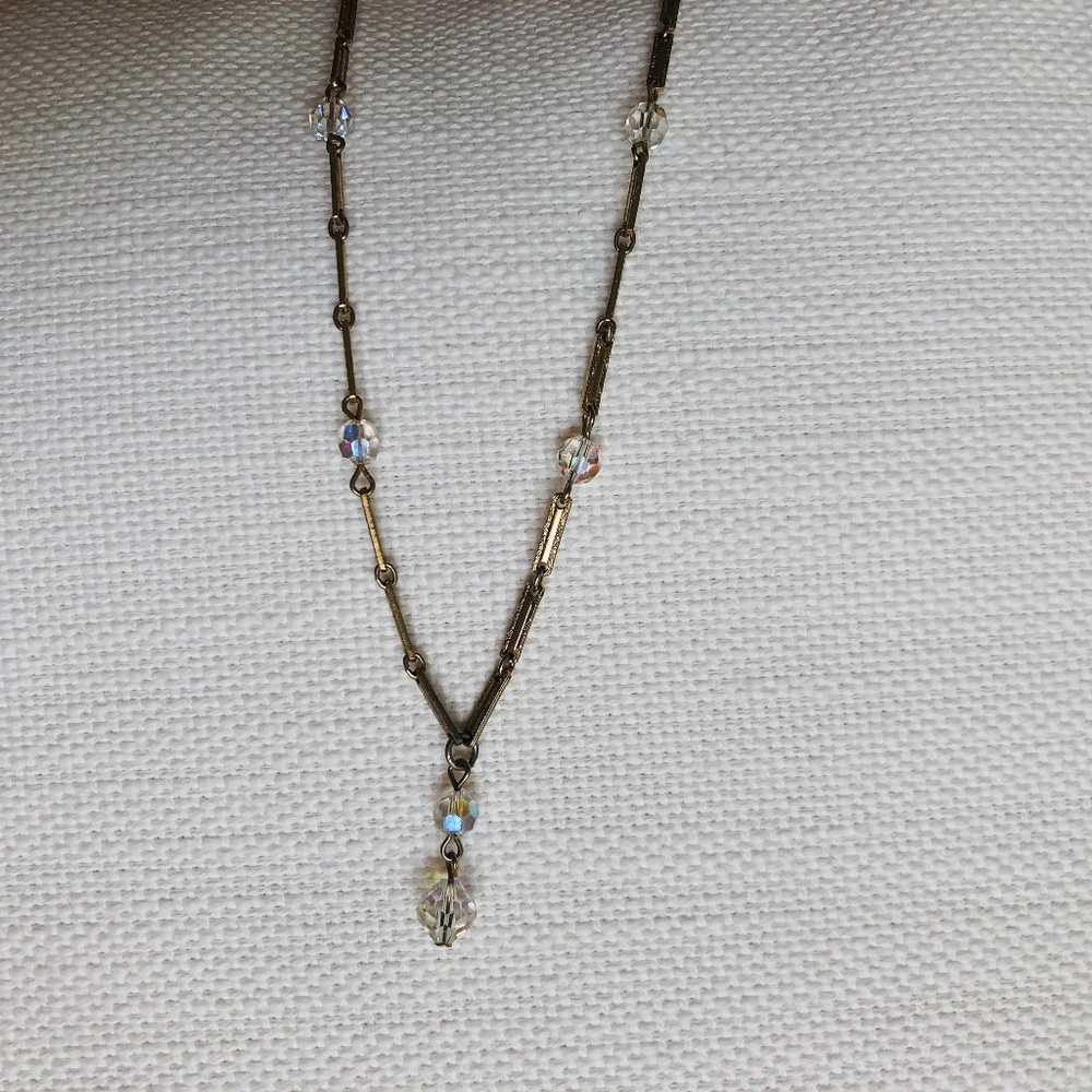 Old school crystal look and gold tone necklace